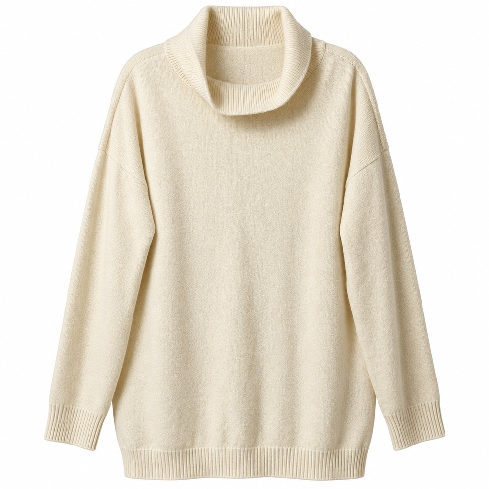 EILEEN FISHER 100% Cashmere Cowl Neck Sweater Sz M Ivory Oversized Quiet Luxury